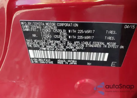 2015 Toyota Rav4 Xle из США, поврежденный, VIN JTMWFREV6FJ044878